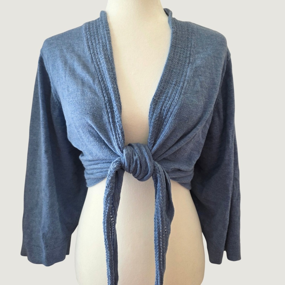 Tommy Hilfiger Cardigan Blue Tie Front Balletcore Coastal Shrug Plus Size 3x